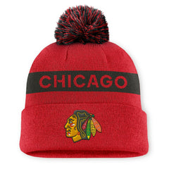 Chicago Blackhawks Fanatics Women's Authentic Pro Rink Cuffed Knit Hat with Pom Red/Black