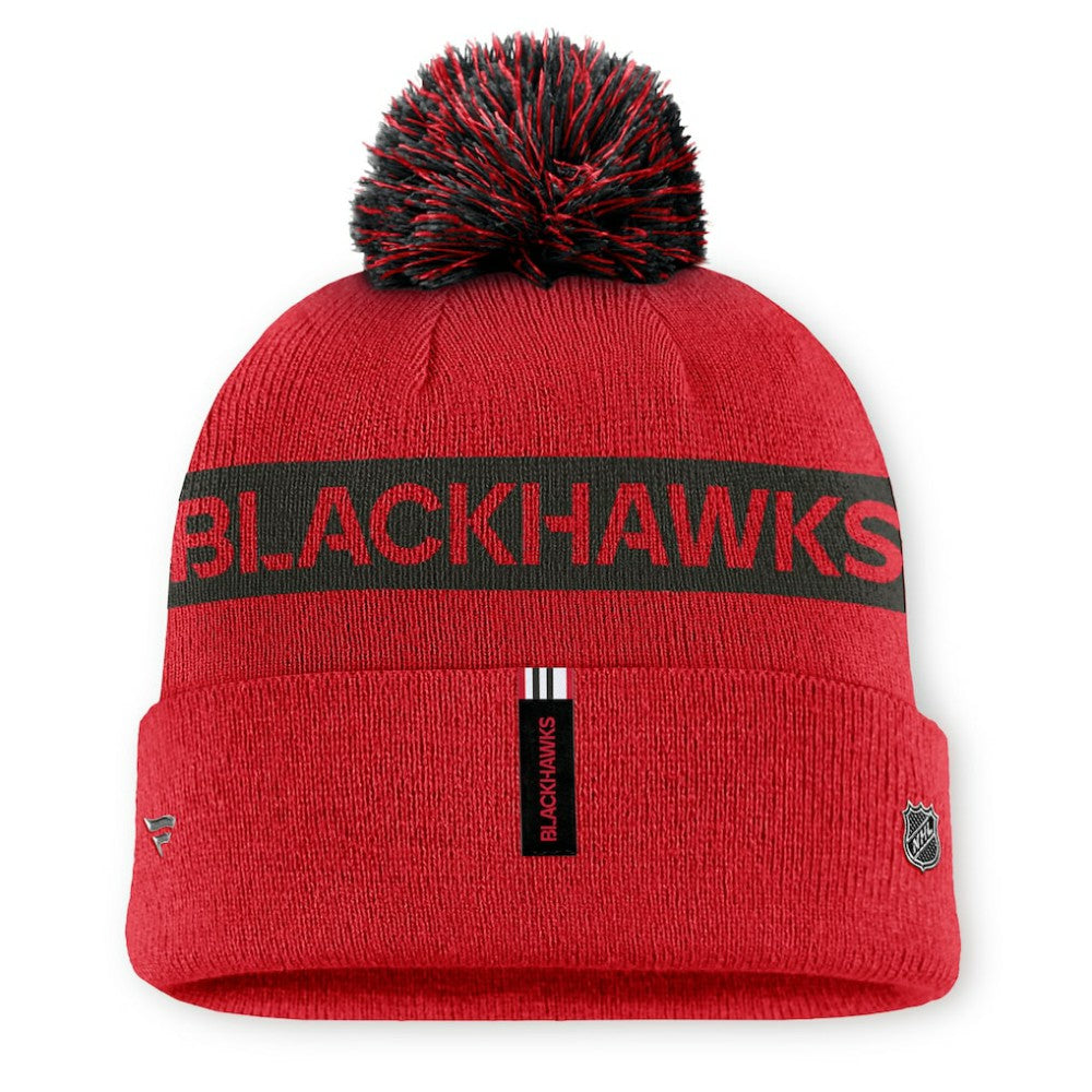 Chicago Blackhawks Fanatics Women's Authentic Pro Rink Cuffed Knit Hat with Pom Red/Black