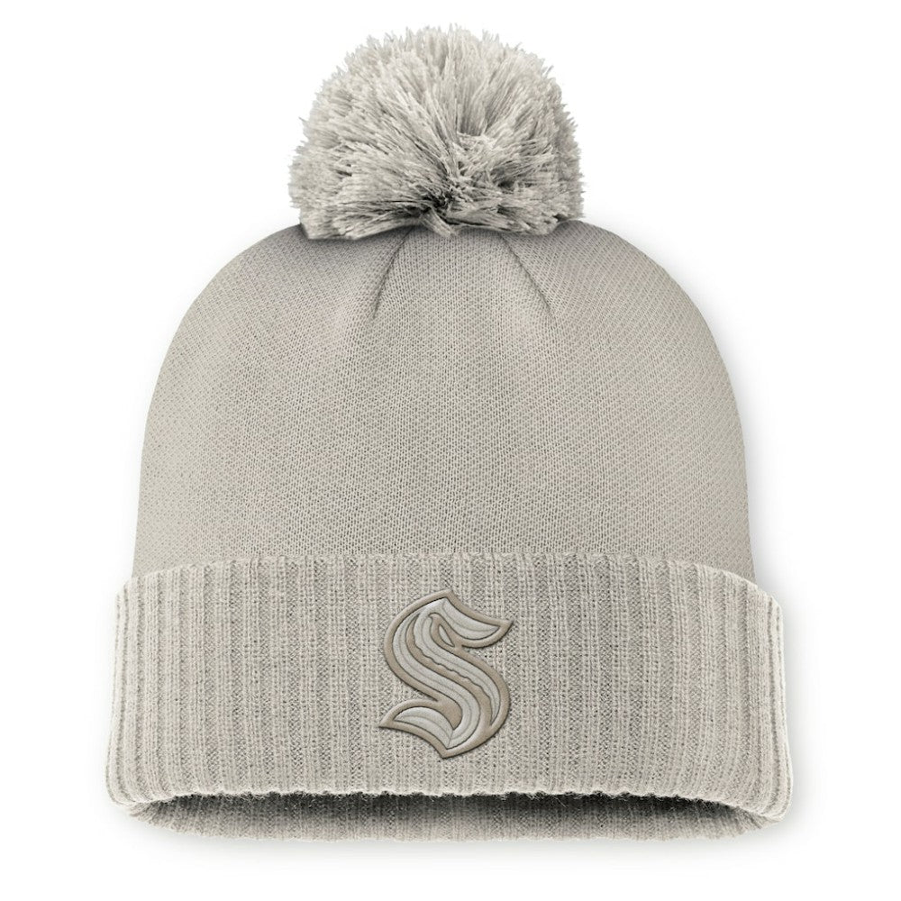 Seattle Kraken Fanatics Women's Authentic Pro Road Cuffed Knit Hat with Pom Tan