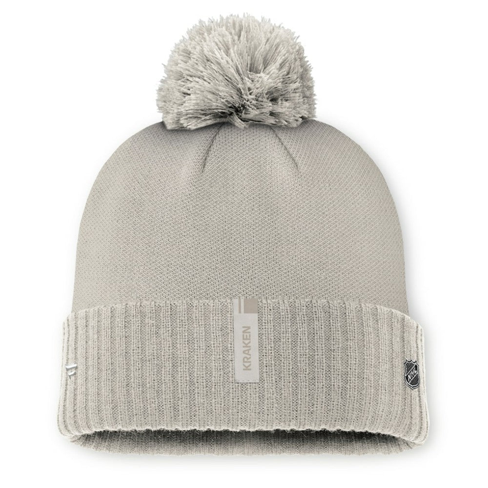Seattle Kraken Fanatics Women's Authentic Pro Road Cuffed Knit Hat with Pom Tan