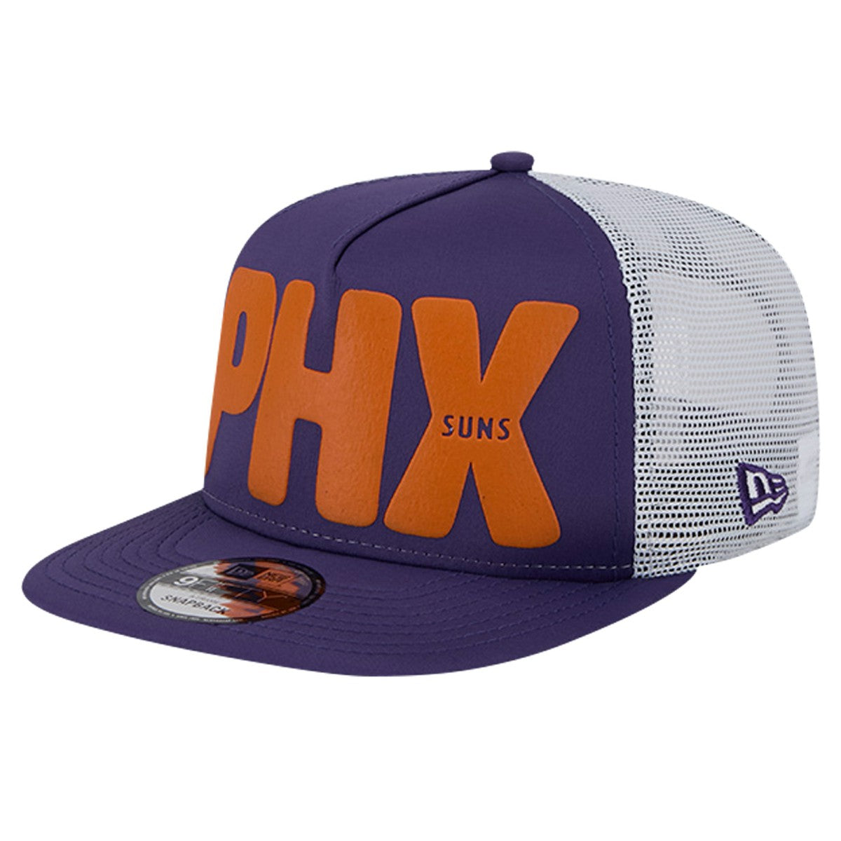 Phoenix Suns Puff Print Team Code A-Frame 9FIFTY Trucker Snapback Hat - Purple | New Era shop
