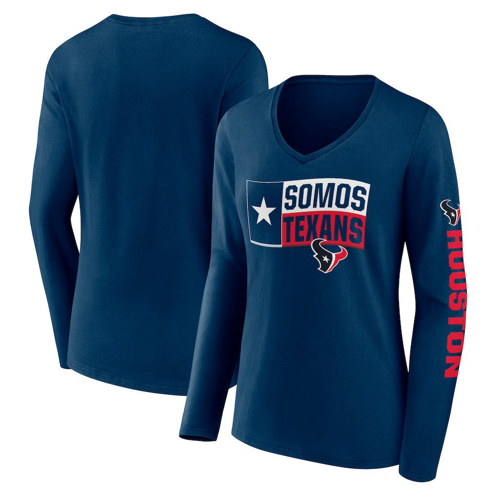 Houston Texans Hometown Sweep Long Sleeve V-Neck T-Shirt - Navy sale