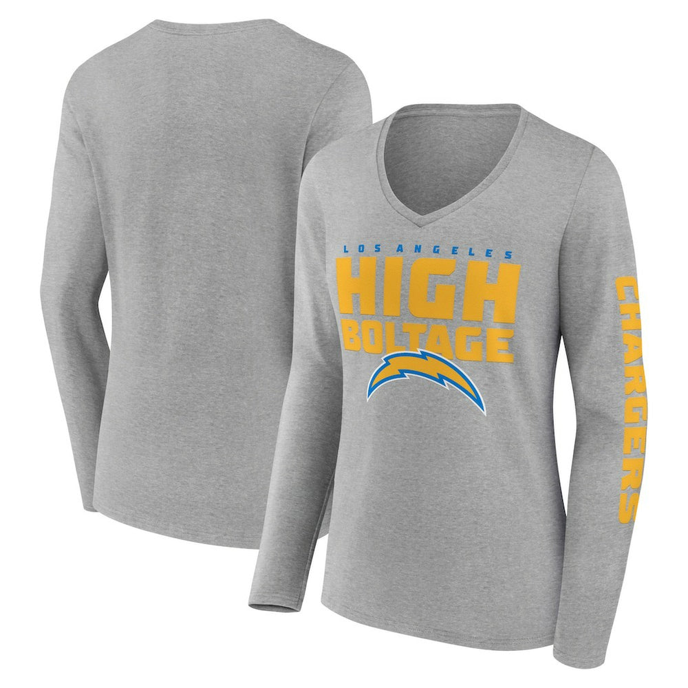 Los Angeles Chargers Hometown Sweep Long Sleeve V-Neck T-Shirt - Heather Gray discount
