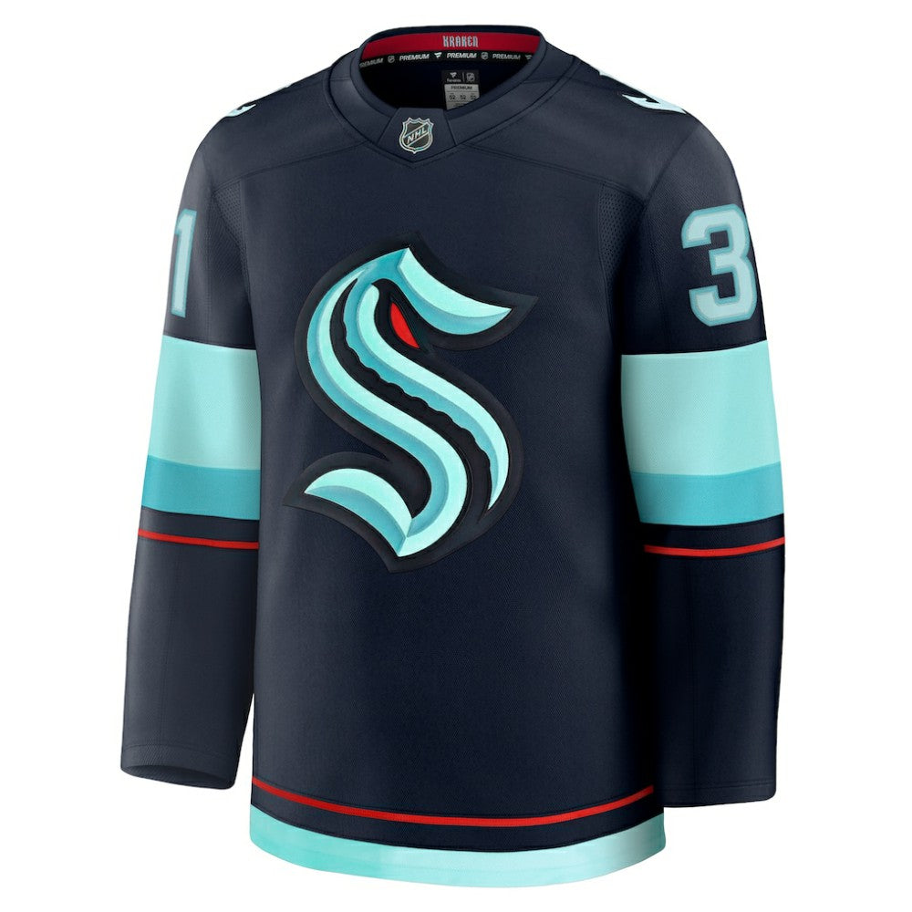 Philipp Grubauer Seattle Kraken Fanatics Home Premium Jersey Deep Sea Blue