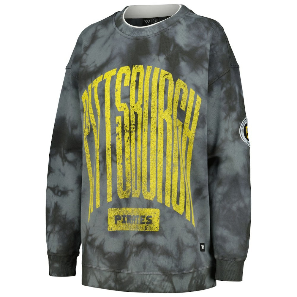 Pittsburgh Pirates The Wild Collective Women's Overdyed Pullover Sweatshirt - Charcoal