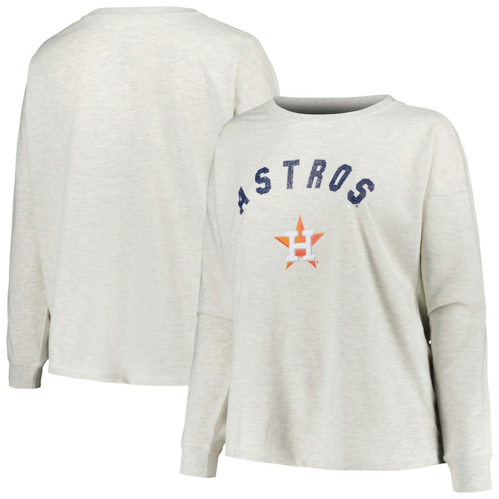 Houston Astros Profile Women's Plus Size French Terry Pullover Sweatshirt - Oatmeal