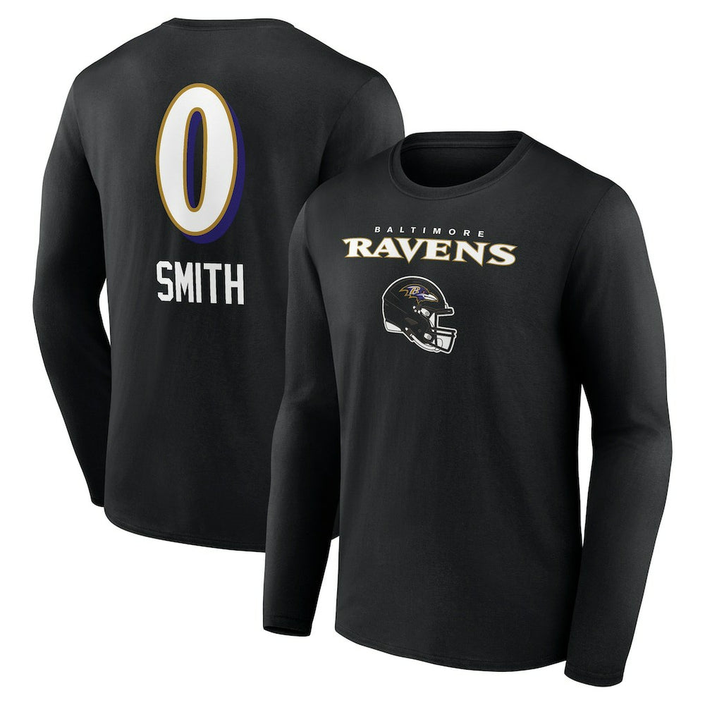 Roquan Smith Baltimore Ravens Team Wordmark Player Name & Number Long Sleeve T-Shirt - Black on sale