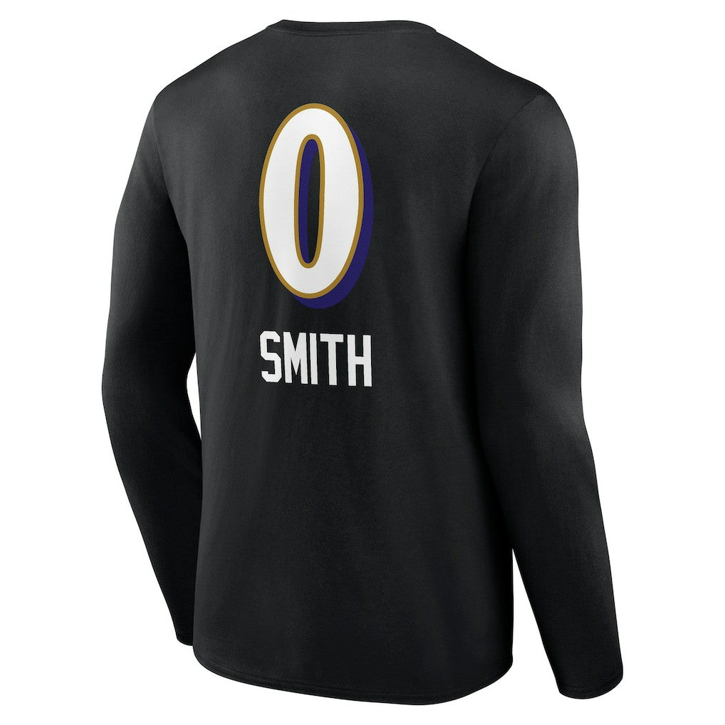Roquan Smith Baltimore Ravens Team Wordmark Player Name & Number Long Sleeve T-Shirt - Black on sale