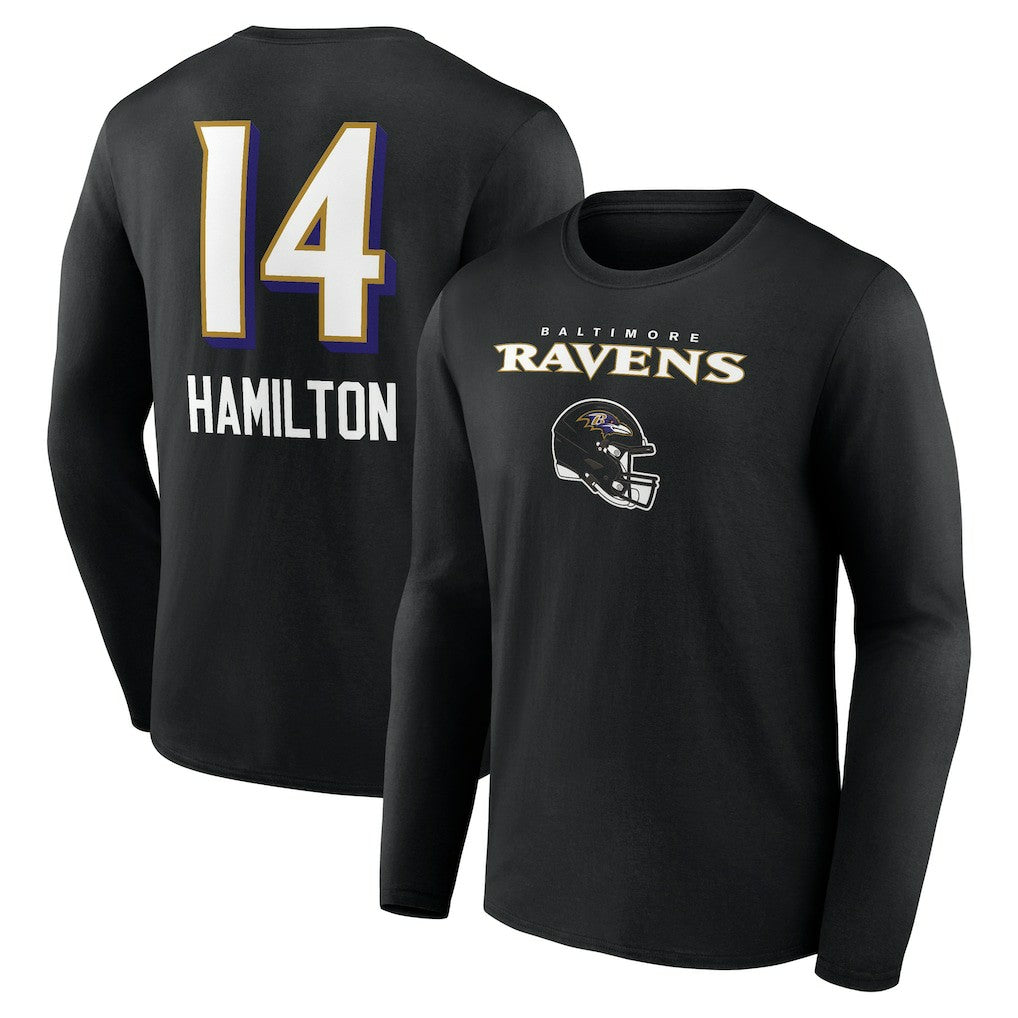 Kyle Hamilton Baltimore Ravens Team Wordmark Player Name & Number Long Sleeve T-Shirt - Black sale