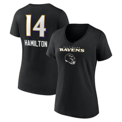 Kyle Hamilton Baltimore Ravens Women's Team Wordmark Player Name & Number V-Neck T-Shirt - Black cheap