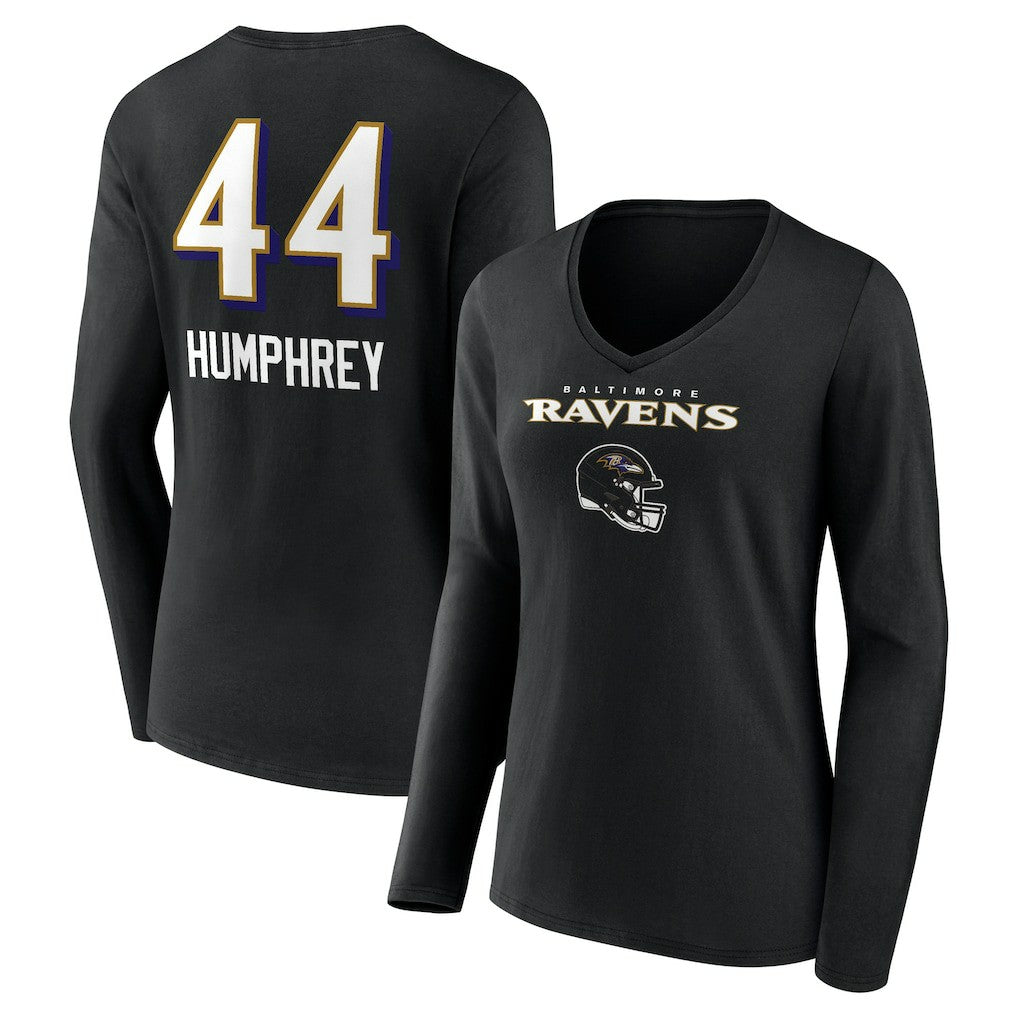 Marlon Humphrey Baltimore Ravens Women's Team Wordmark Player Name & Number Long Sleeve V-Neck T-Shirt - Black online