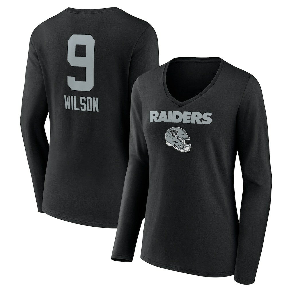 Tyree Wilson Las Vegas Raiders Women's Team Wordmark Player Name & Number Long Sleeve V-Neck T-Shirt - Black sale