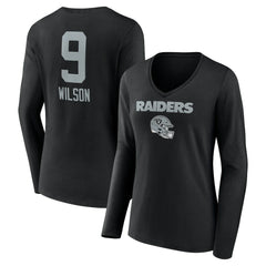 Tyree Wilson Las Vegas Raiders Women's Team Wordmark Player Name & Number Long Sleeve V-Neck T-Shirt - Black sale