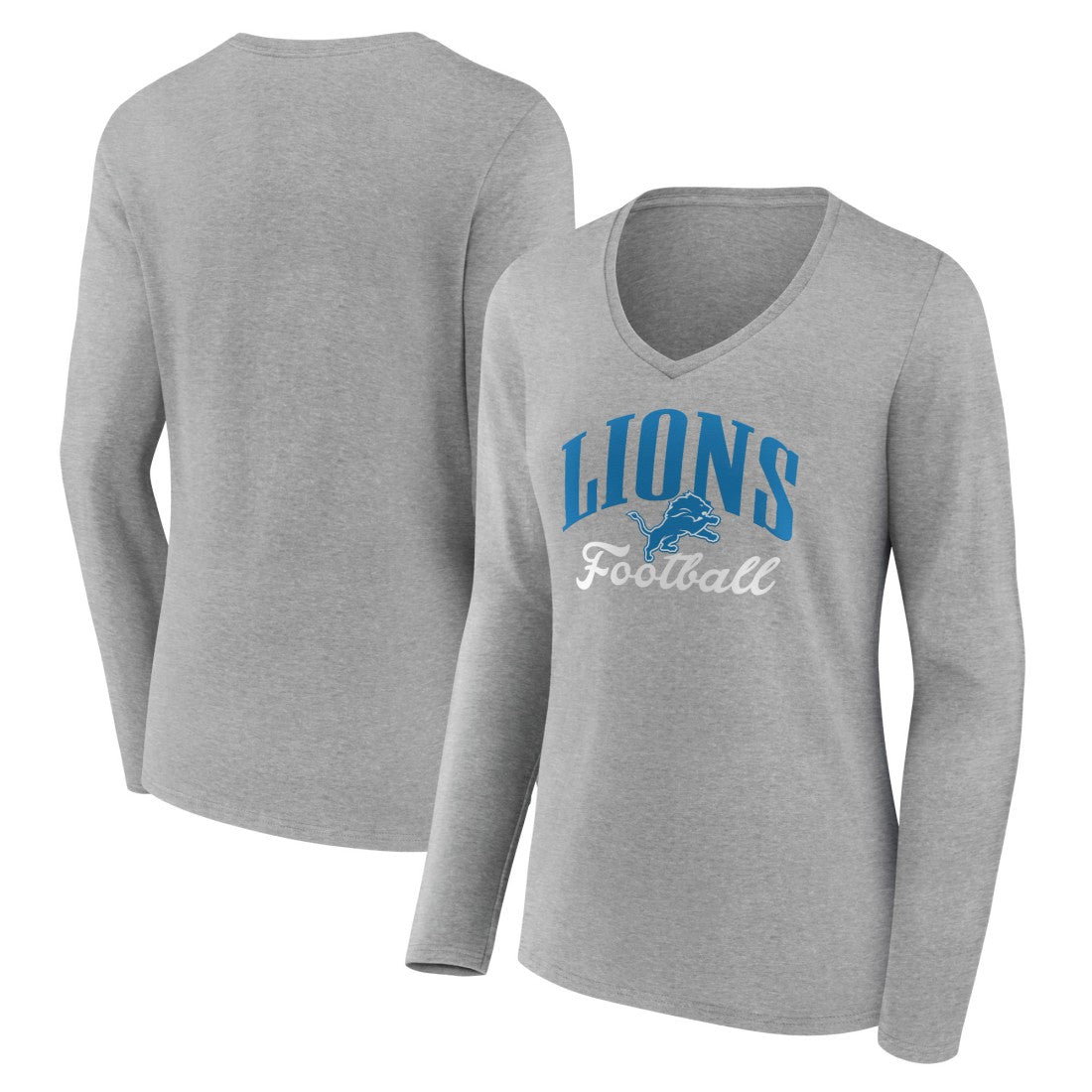 Detroit Lions Women's Victory Script V-Neck Long Sleeve T-Shirt - Gray for sale