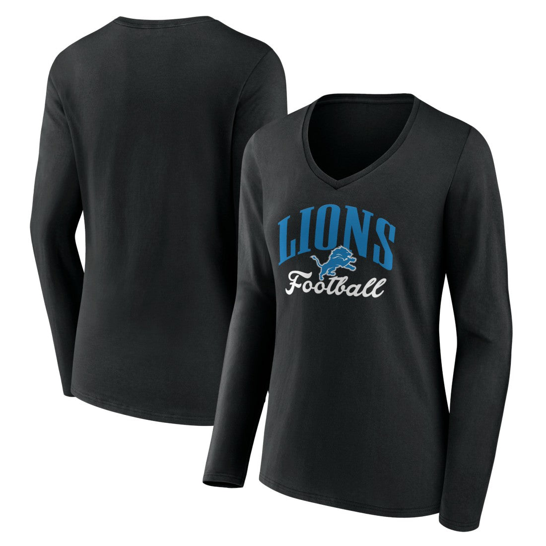 Detroit Lions Women's Victory Script V-Neck Long Sleeve T-Shirt - Black for sale