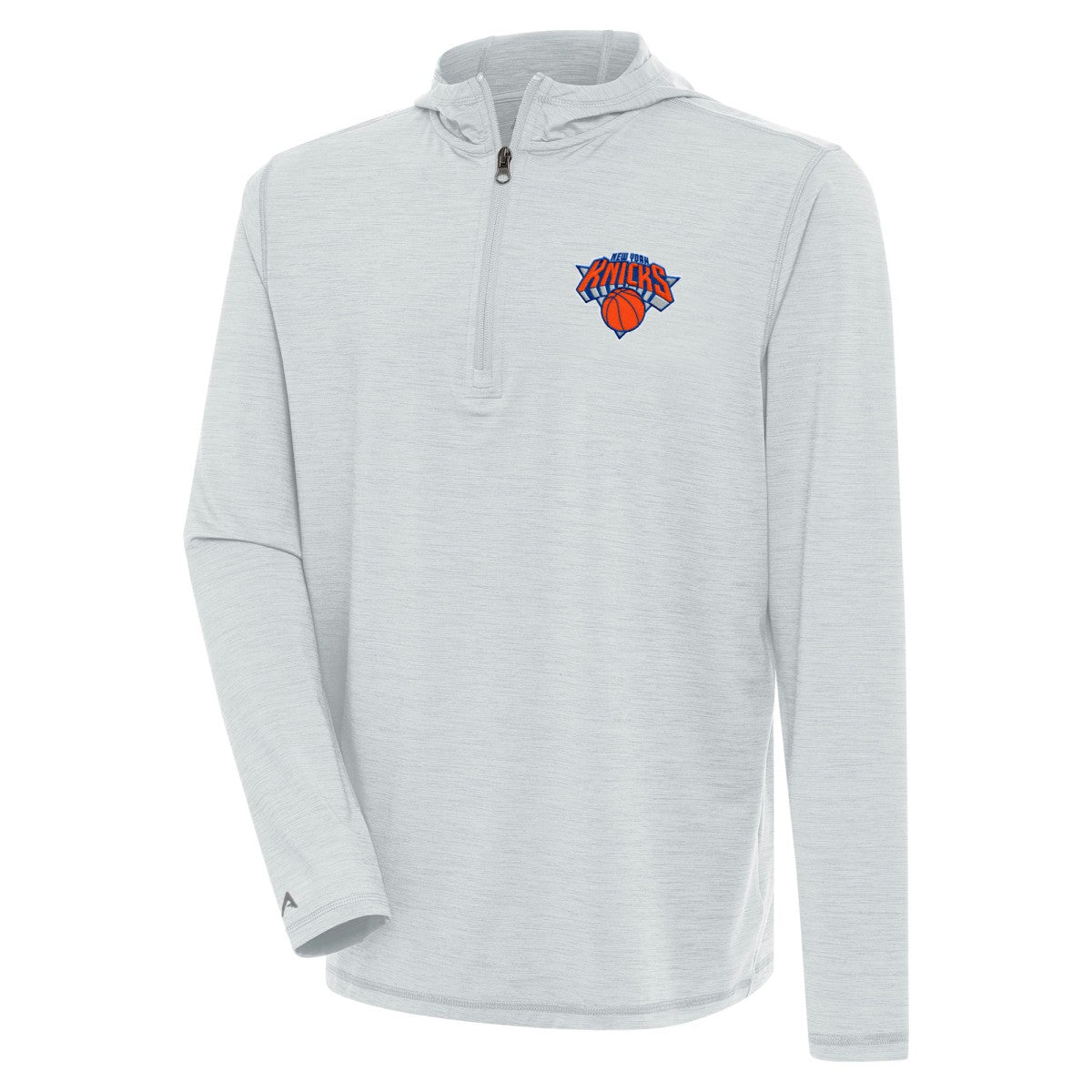 New York Knicks Antigua Tidy Quarter-Zip Lightweight Pullover Top - Heather Gray on sale