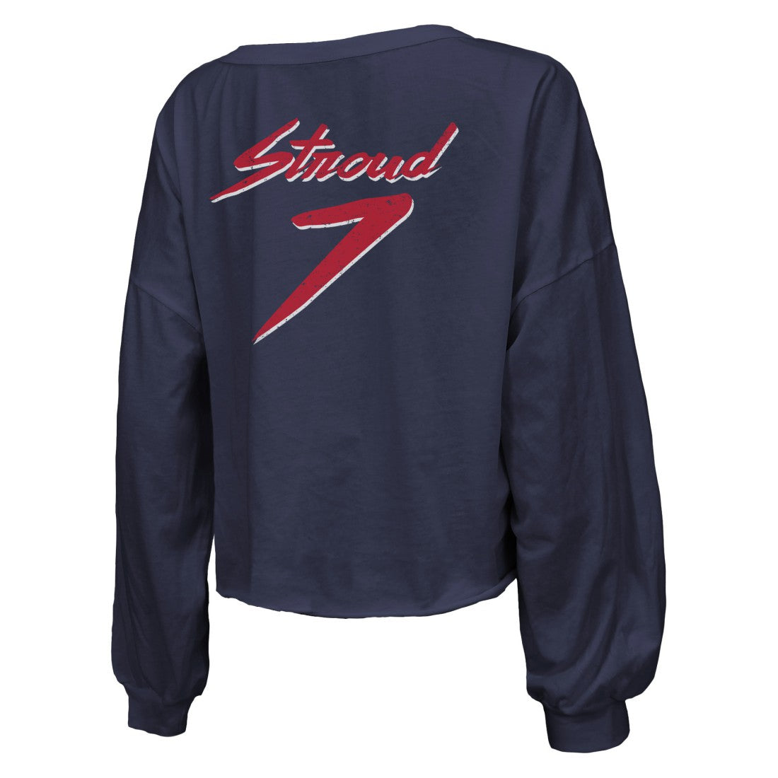 C.J. Stroud Houston Texans Majestic Threads Women's Name & Number Script Off-Shoulder Cropped Long Sleeve T-Shirt - Navy cheap