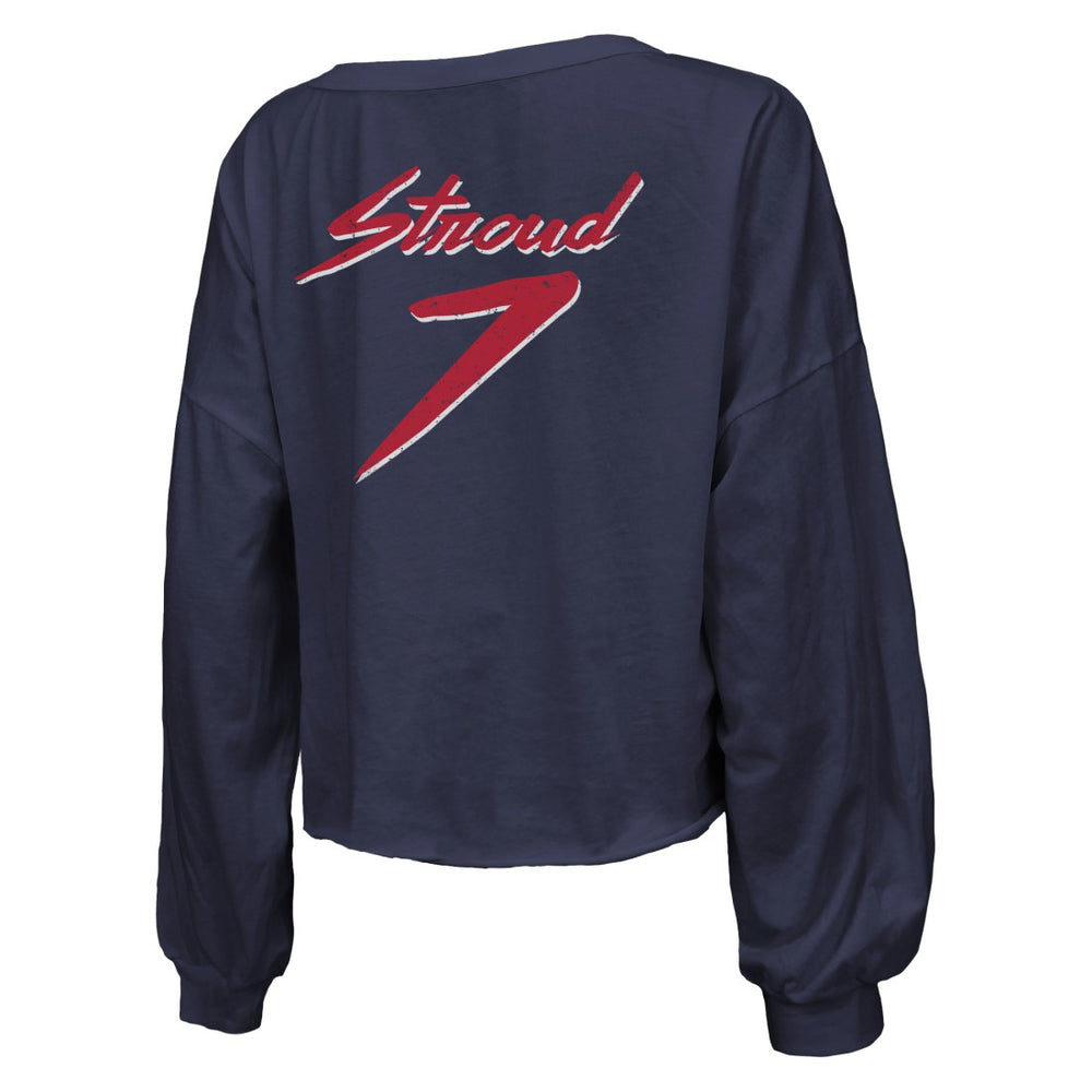 C.J. Stroud Houston Texans Majestic Threads Women's Name & Number Script Off-Shoulder Cropped Long Sleeve T-Shirt - Navy cheap