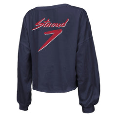 C.J. Stroud Houston Texans Majestic Threads Women's Name & Number Script Off-Shoulder Cropped Long Sleeve T-Shirt - Navy cheap