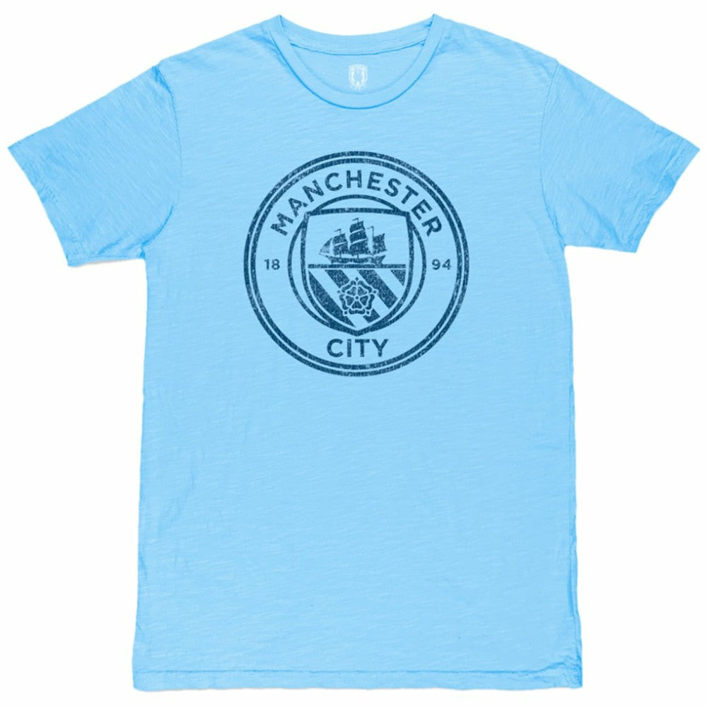 Manchester City 1863FC Mono Crest Slub T-Shirt - Sky Blue shop