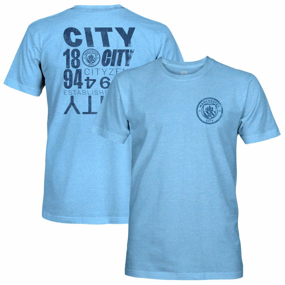 Manchester City 1863FC Front Back Text Twisted Tri-Blend Slub T-Shirt - Sky Blue shop