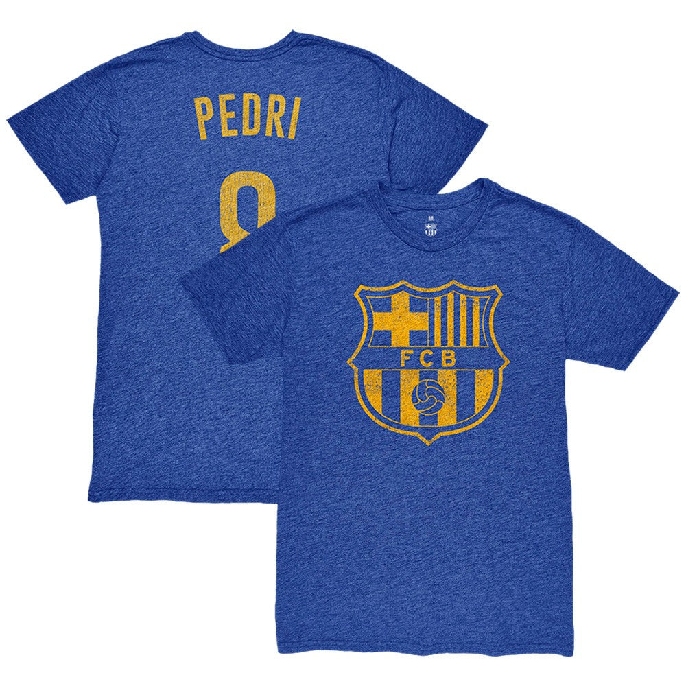 Pedri Barcelona 1863FC Player Name & Number Twisted Tri-Blend Slub T-Shirt - Heather Royal for sale