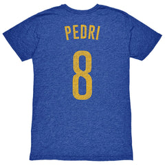 Pedri Barcelona 1863FC Player Name & Number Twisted Tri-Blend Slub T-Shirt - Heather Royal for sale