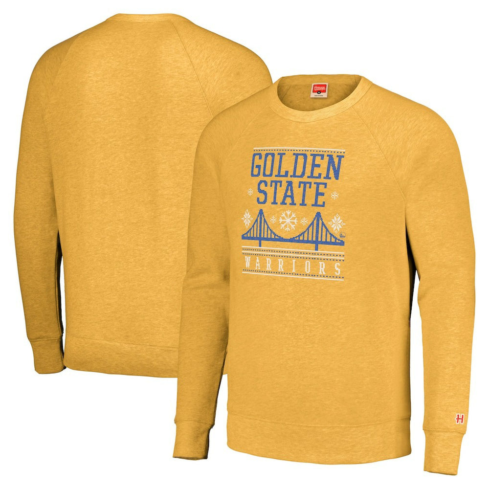 Golden State Warriors Homage Unisex Holiday Tri-Blend Raglan Pullover Sweatshirt sale - Gold discount