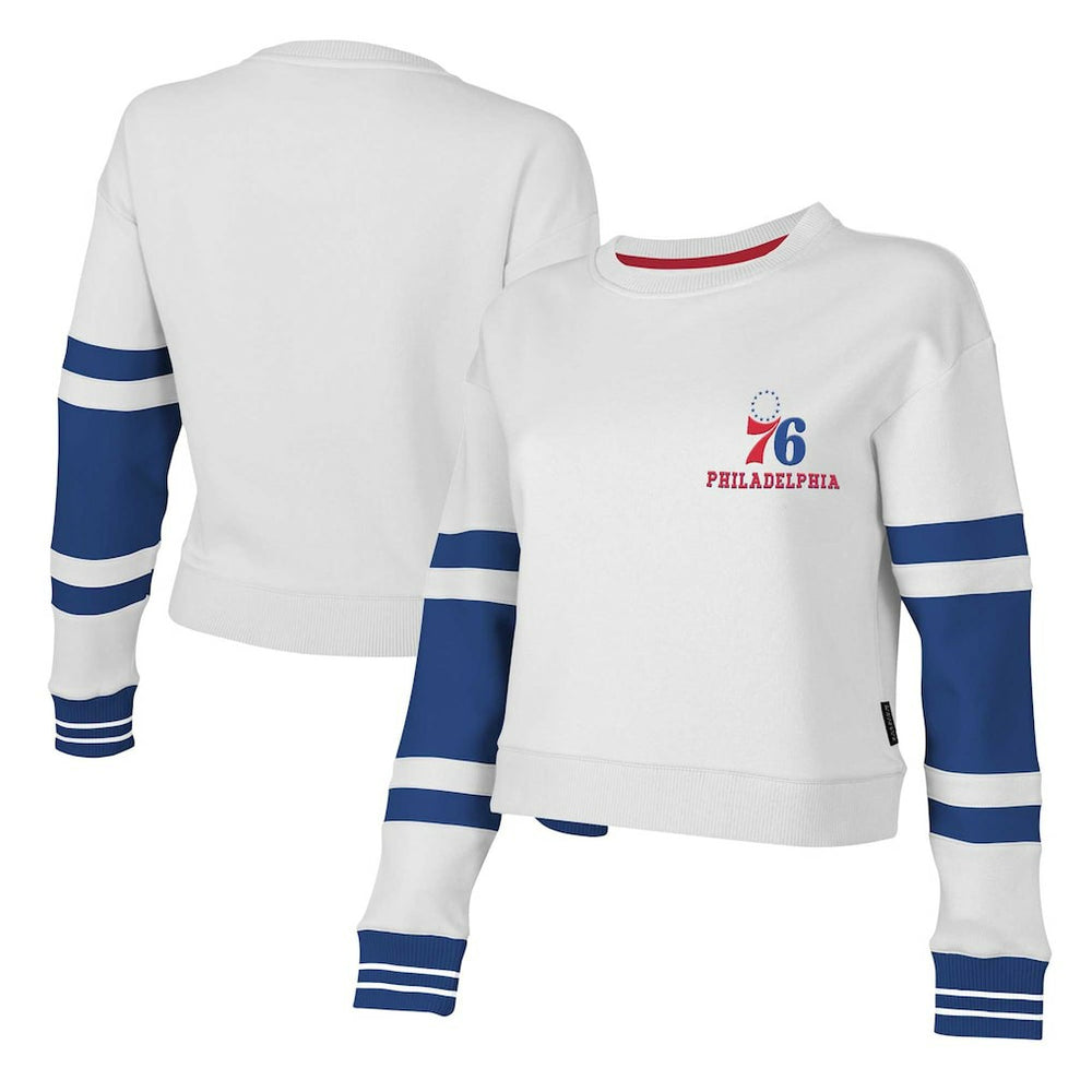 Philadelphia 76ers Stadium Essentials Women's Scrimmage Cropped Pullover Sweatshirt - White on sale