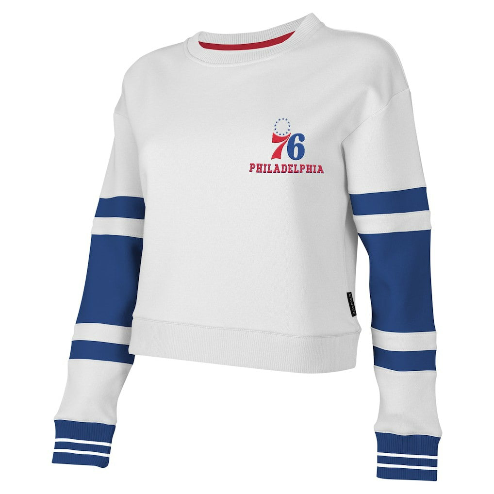 Philadelphia 76ers Stadium Essentials Women's Scrimmage Cropped Pullover Sweatshirt - White on sale
