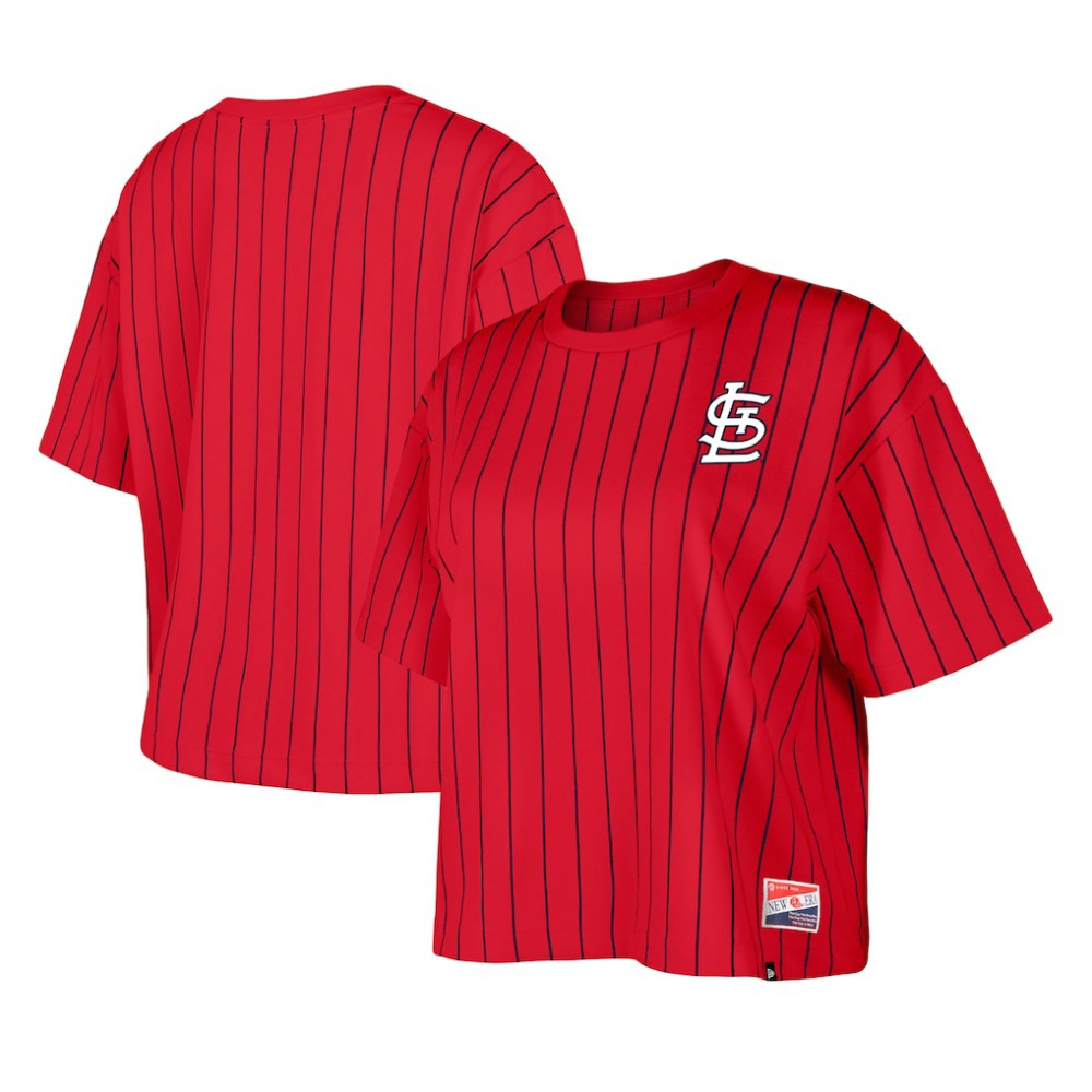 St. Louis Cardinals Women's Boxy Pinstripe T-Shirt - Red | New Era
