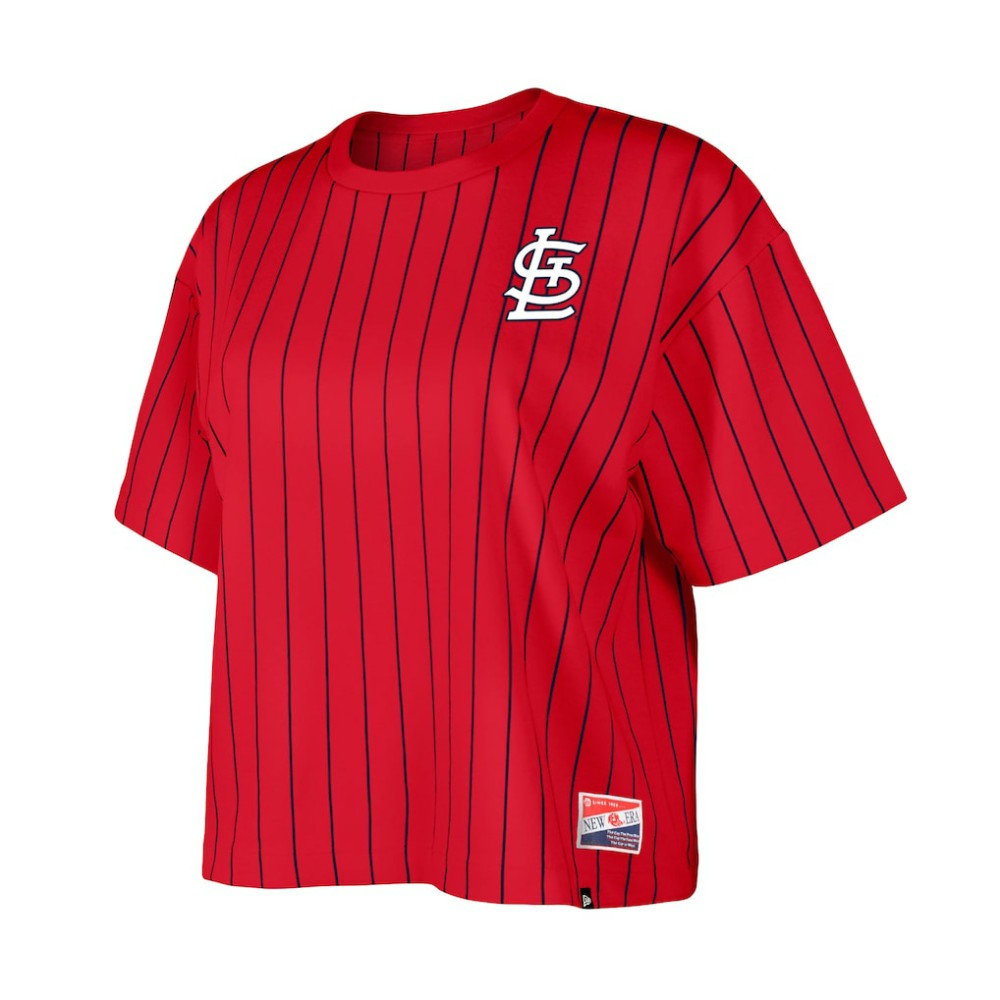 St. Louis Cardinals Women's Boxy Pinstripe T-Shirt - Red | New Era