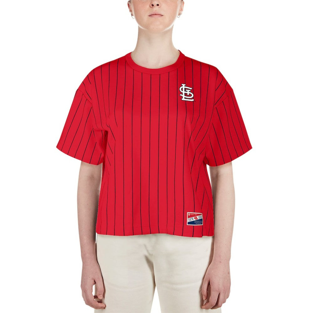 St. Louis Cardinals Women's Boxy Pinstripe T-Shirt - Red | New Era