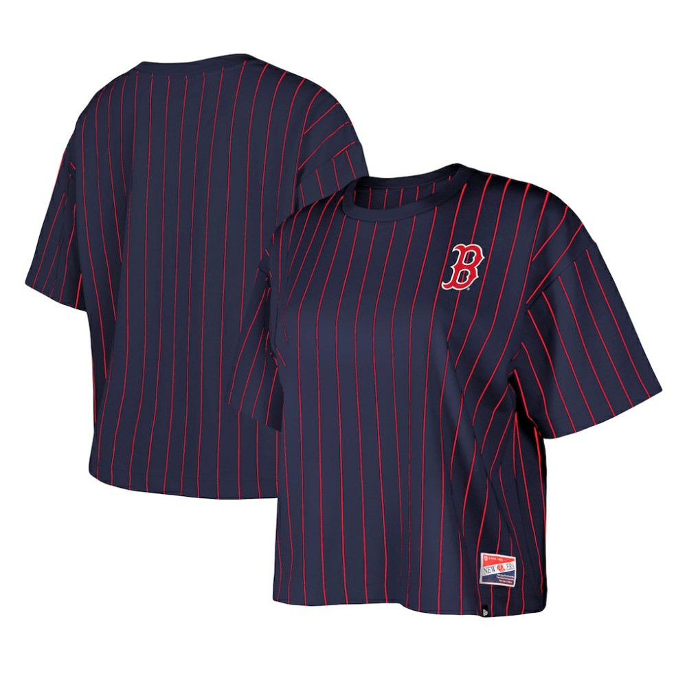 Boston Red Sox Women's Boxy Pinstripe T-Shirt - Navy | New Era