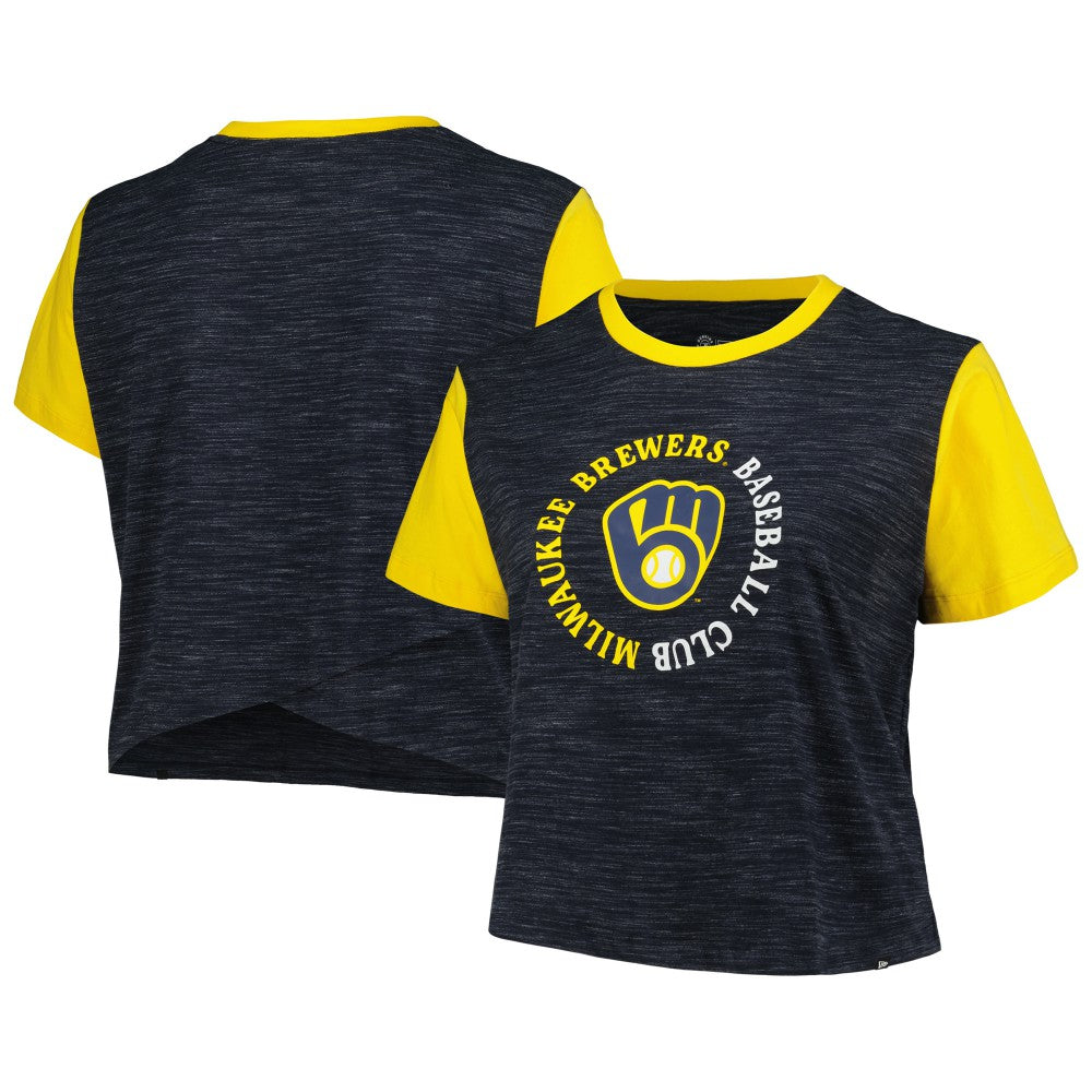 Milwaukee Brewers Women's Plus Size Crossover Back Cropped T-Shirt - Navy | New Era