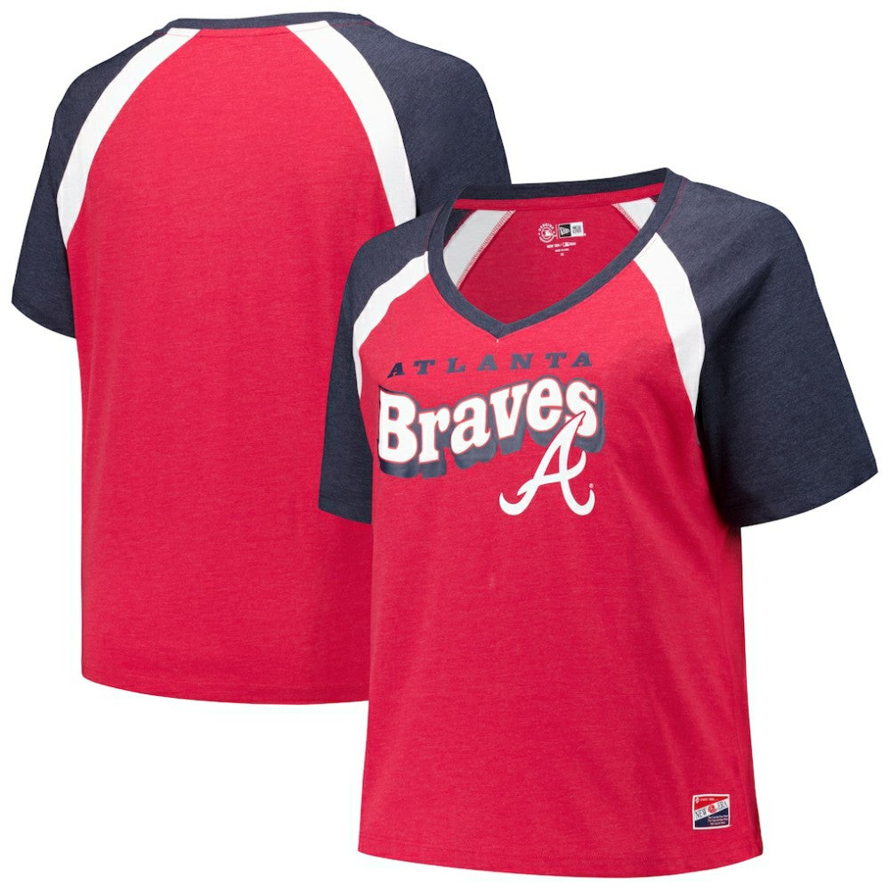 Atlanta Braves Women's Plus Size Raglan V-Neck T-Shirt - Red | New Era