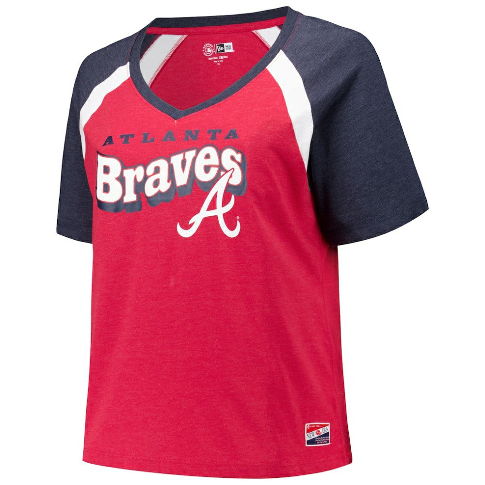 Atlanta Braves Women's Plus Size Raglan V-Neck T-Shirt - Red | New Era