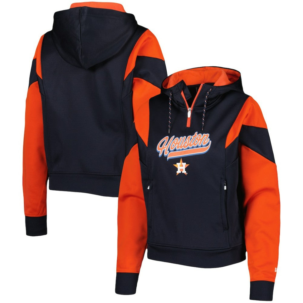 Houston Astros Women's Color Block Fleece Quarter-Zip Hoodie - Navy | New Era