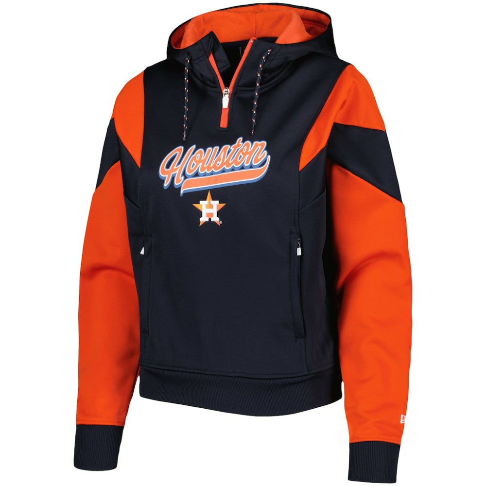 Houston Astros Women's Color Block Fleece Quarter-Zip Hoodie - Navy | New Era