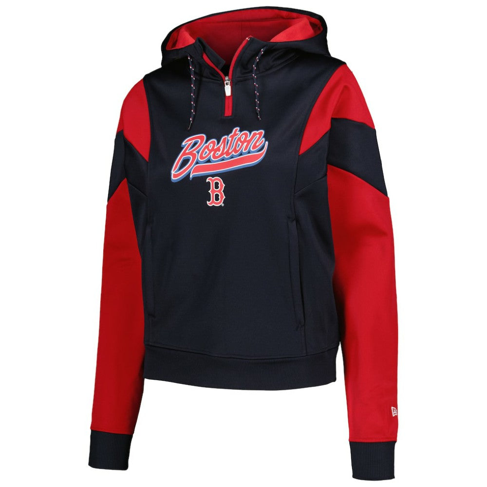 Boston Red Sox Women's Color Block Fleece Quarter-Zip Hoodie - Navy | New Era