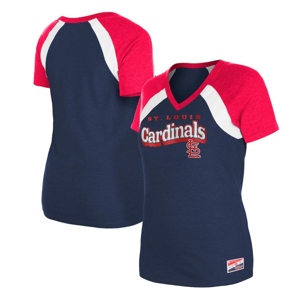 St. Louis Cardinals Women's Heathered Raglan V-Neck T-Shirt - Navy | New Era