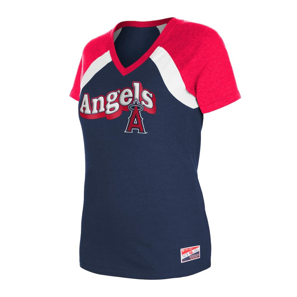 Los Angeles Angels Women's Heathered Raglan V-Neck T-Shirt - Navy | New Era