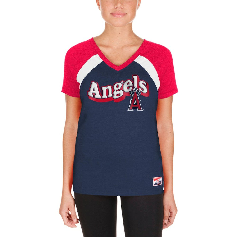 Los Angeles Angels Women's Heathered Raglan V-Neck T-Shirt - Navy | New Era