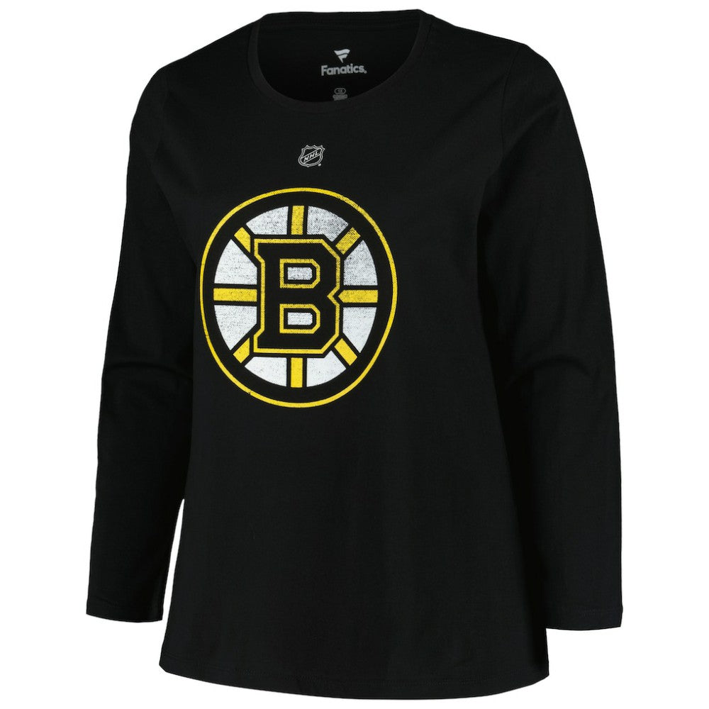 Boston Bruins Profile Women's Plus Size Distressed Printed Name & Number Long Sleeve T-Shirt Black