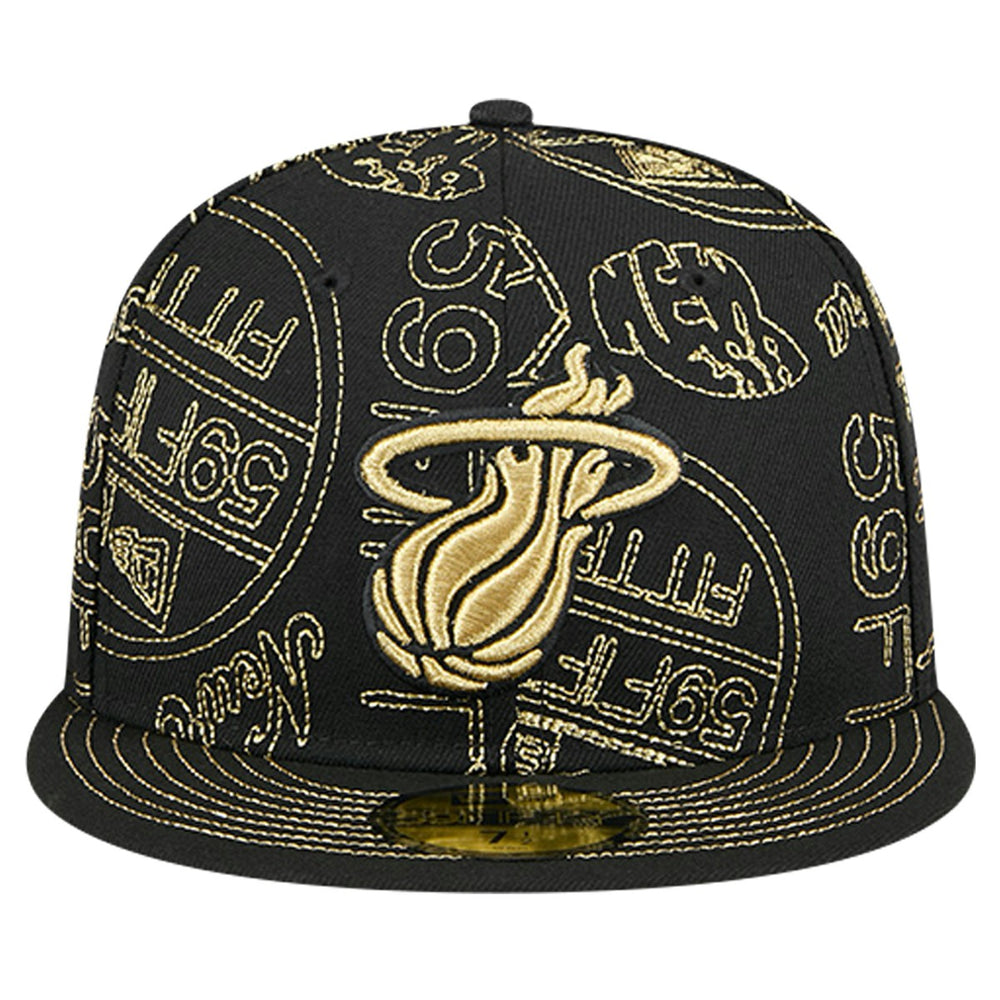Miami Heat 59FIFTY Day Allover Print Stencil Fitted Hat - Black | New Era sale