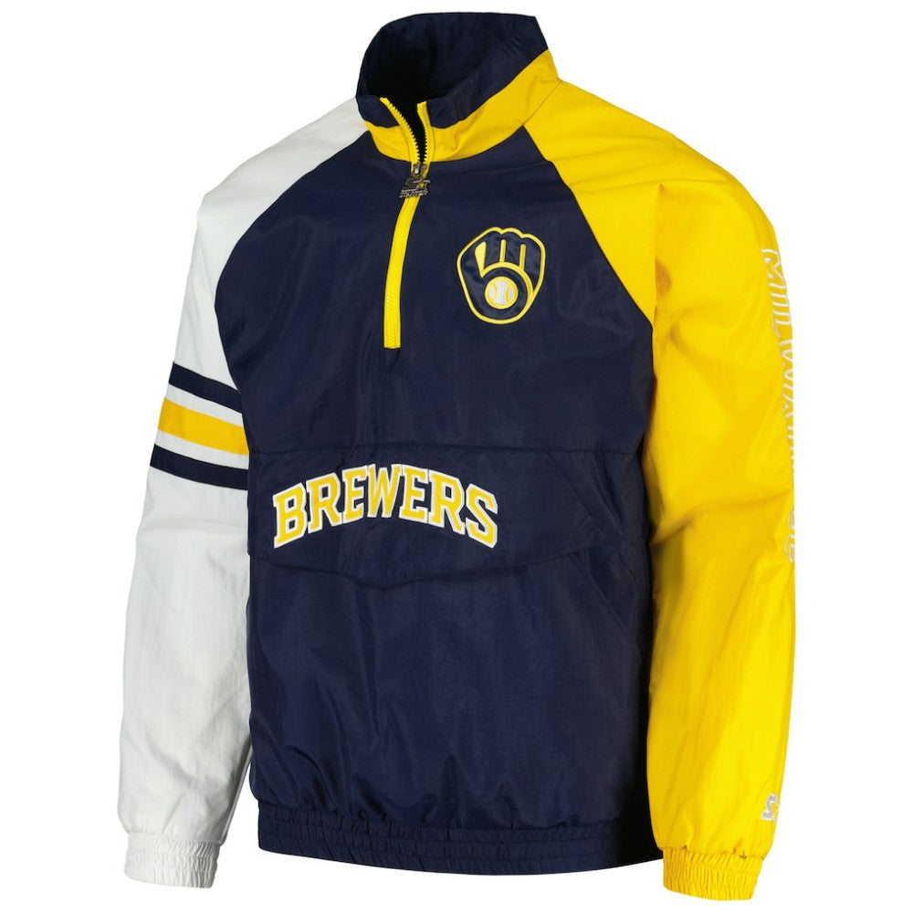 Milwaukee Brewers Starter Elite Raglan Half-Zip Jacket - Navy/Gold