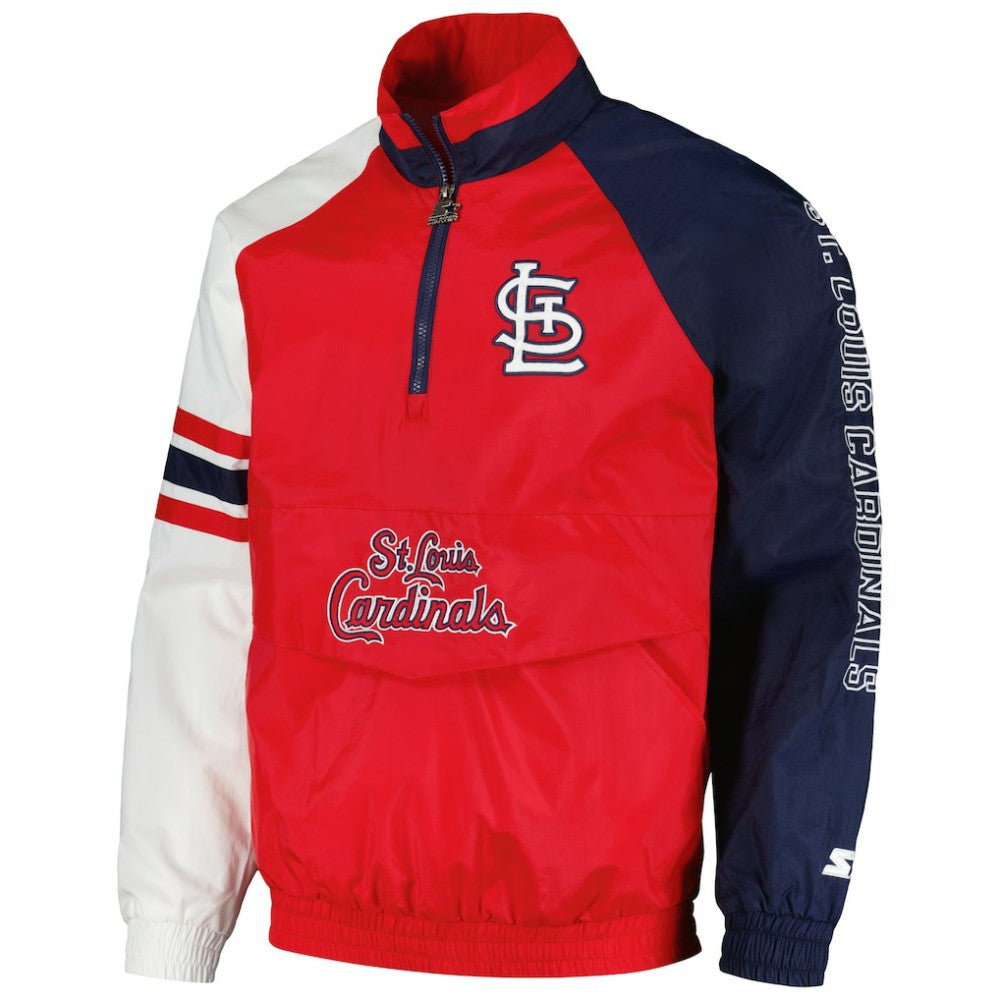 St. Louis Cardinals Starter Elite Raglan Half-Zip Jacket - Red/Navy