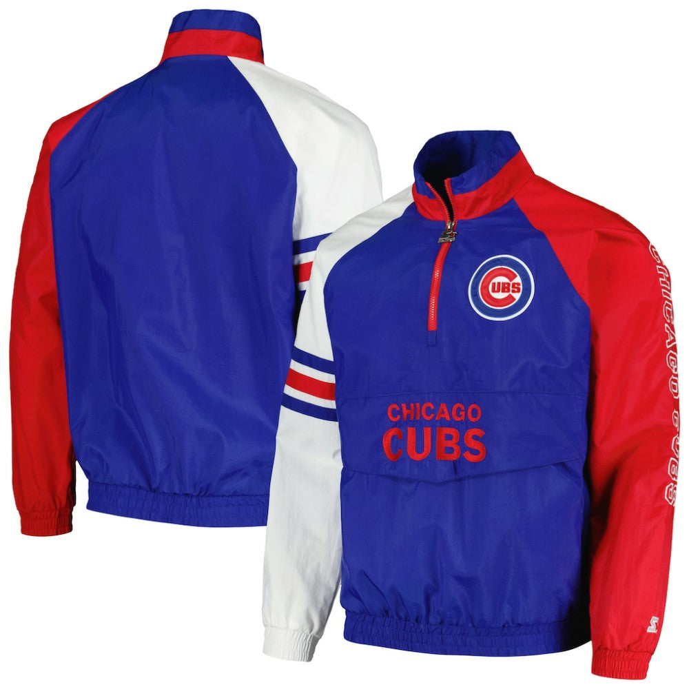 Chicago Cubs Starter Elite Raglan Half-Zip Jacket - Royal/Red
