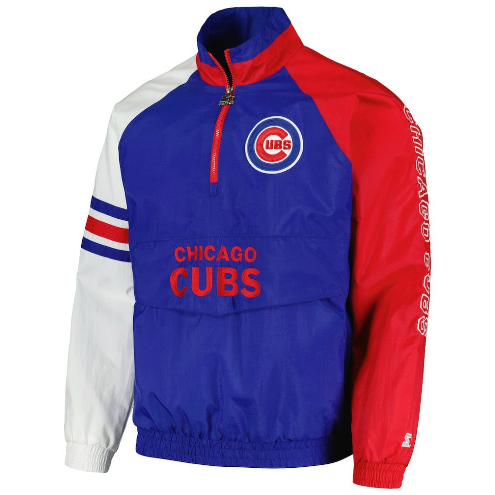 Chicago Cubs Starter Elite Raglan Half-Zip Jacket - Royal/Red