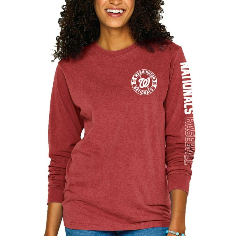 Washington Nationals Soft as a Grape Women's Pigment-Dyed Long Sleeve T-Shirt - Red
